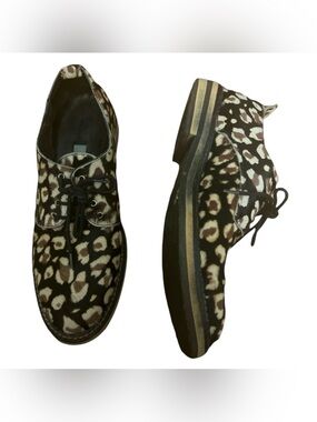MIISTA LONDON Calf Hair Leopars Print Oxfords, Animal Print Oxfords,‎ Size 8